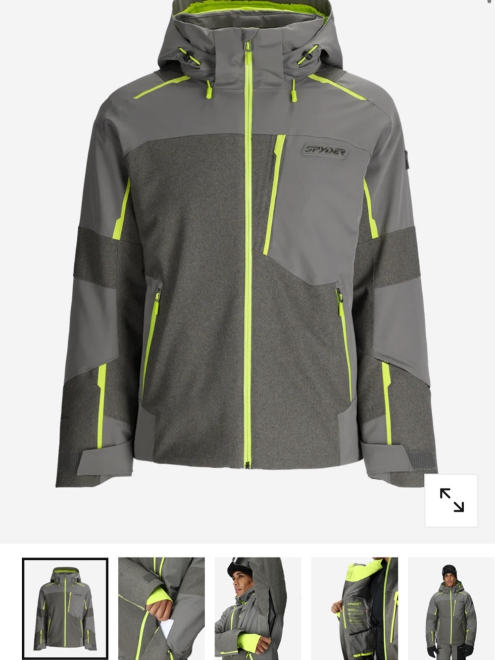 Spyder Men's Gray Ski Jacket with Neon Yellow Accents